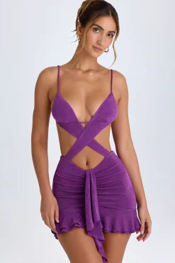 Oh Polly Night Out^Ruffle-Trim Cut-Out Mini Dress in Grape
