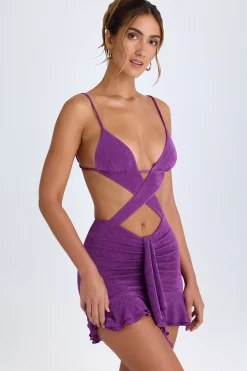 Oh Polly Night Out^Ruffle-Trim Cut-Out Mini Dress in Grape