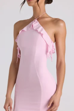 Oh Polly Wedding Guest | Georgette And Chiffon^Ruffle-Trim Halterneck Gown in Soft Pink SoftPink