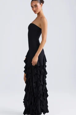 Oh Polly Wedding Guest | Homecoming Dresses^Ruffle-Trim Strapless Gown in Black