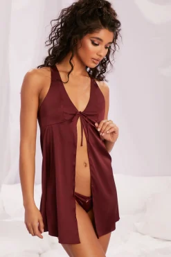 Oh Polly Women'S Clothing Sale - $65 And Under | Women'S Clothing Sale - $40 And Under^Satin Babydoll Mini Dress in Burgundy