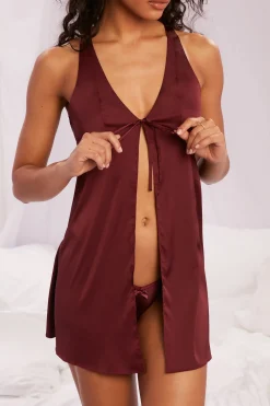 Oh Polly Women'S Clothing Sale - $65 And Under | Women'S Clothing Sale - $40 And Under^Satin Babydoll Mini Dress in Burgundy