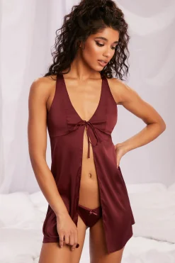 Oh Polly Women'S Clothing Sale - $65 And Under | Women'S Clothing Sale - $40 And Under^Satin Babydoll Mini Dress in Burgundy