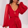 Oh Polly Women'S Clothing Sale - $65 And Under | Women'S Clothing Sale - $40 And Under^Satin Balloon Sleeve Robe in Red