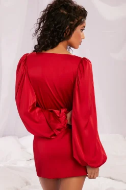 Oh Polly Women'S Clothing Sale - $65 And Under | Women'S Clothing Sale - $40 And Under^Satin Balloon Sleeve Robe in Red
