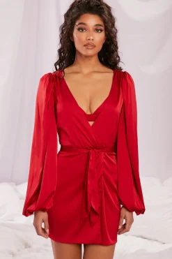 Oh Polly Women'S Clothing Sale - $65 And Under | Women'S Clothing Sale - $40 And Under^Satin Balloon Sleeve Robe in Red
