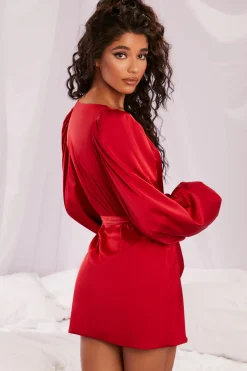 Oh Polly Women'S Clothing Sale - $65 And Under | Women'S Clothing Sale - $40 And Under^Satin Balloon Sleeve Robe in Red