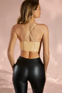Oh Polly Women'S Clothing Sale - $40 And Under | Women'S Clothing Sale - $65 And Under^Satin Lace Corset Crop Top in Sand