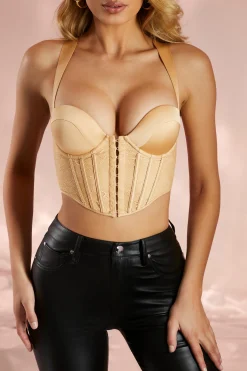 Oh Polly Women'S Clothing Sale - $40 And Under | Women'S Clothing Sale - $65 And Under^Satin Lace Corset Crop Top in Sand
