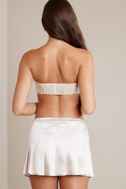 Oh Polly Women'S Clothing Sale - $65 And Under | Women'S Clothing Sale - $40 And Under^Satin Low-Rise Pleated Mini Skirt in Ivory