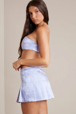 Oh Polly Women'S Clothing Sale - $65 And Under | Women'S Clothing Sale - $40 And Under^Satin Low-Rise Pleated Mini Skirt in Periwinkle