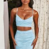 Oh Polly Women'S Clothing Sale - $65 And Under | Women'S Clothing Sale - $40 And Under^Satin Shirred Mini Skirt in Turquoise