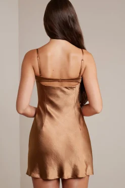 Oh Polly Women'S Clothing Sale - $65 And Under | Women'S Clothing Sale - $40 And Under^Satin Soft Cup A-Line Mini Dress in Mocha