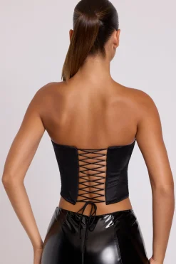 Oh Polly Tops^Satin Strapless Corset in Black