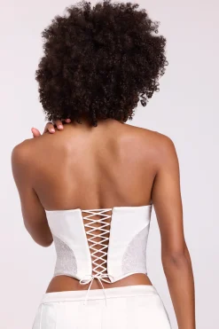 Oh Polly Tops^Satin Strapless Corset in White