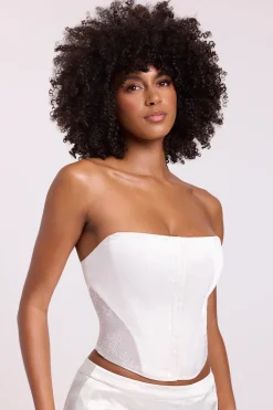 Oh Polly Tops^Satin Strapless Corset in White