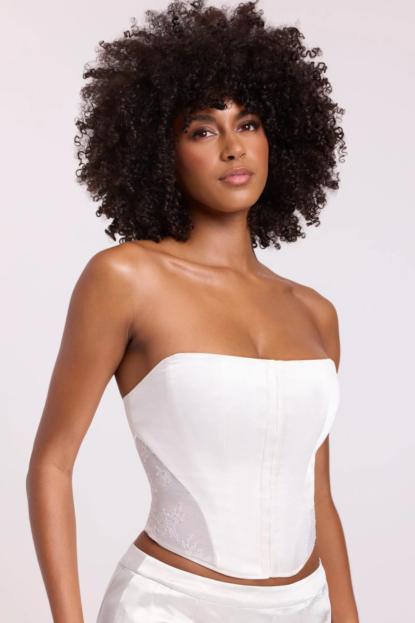 Oh Polly Tops^Satin Strapless Corset in White