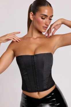 Oh Polly Tops^Satin Strapless Corset in Black