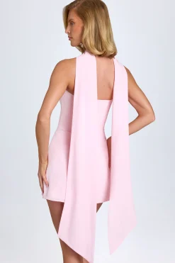 Oh Polly Georgette And Chiffon^Scarf-Detail A-Line Mini Dress in Blush