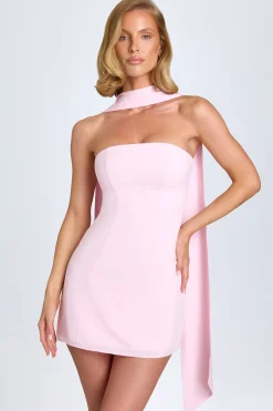 Oh Polly Georgette And Chiffon^Scarf-Detail A-Line Mini Dress in Blush