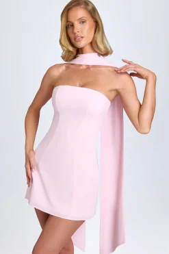 Oh Polly Georgette And Chiffon^Scarf-Detail A-Line Mini Dress in Blush