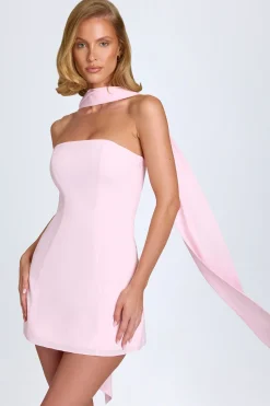 Oh Polly Georgette And Chiffon^Scarf-Detail A-Line Mini Dress in Blush