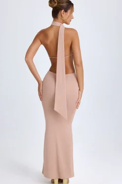 Oh Polly Wedding Guest^Scarf-Detail Cut-Out Halterneck Maxi Dress in Warm Peach WarmPeach