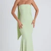 Oh Polly Georgette And Chiffon^Scarf-Detail Strapless Gown in Spring Green SpringGreen