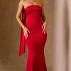 Oh Polly Holiday Party Dresses & Outfits | Satin Dresses^Scarf-Detail Strapless Gown in Scarlet Red ScarletRed
