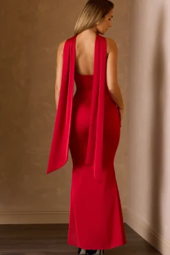 Oh Polly Holiday Party Dresses & Outfits | Satin Dresses^Scarf-Detail Strapless Gown in Scarlet Red ScarletRed