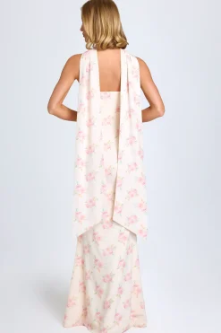 Oh Polly Wedding Guest | Georgette And Chiffon^Scarf-Detail Strapless Gown in Large Rose Print LargeRosePrint