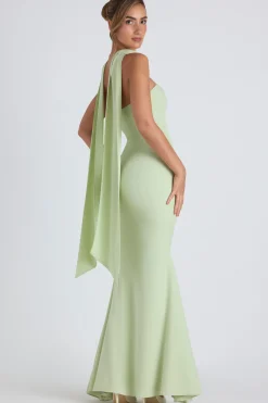 Oh Polly Georgette And Chiffon^Scarf-Detail Strapless Gown in Spring Green SpringGreen