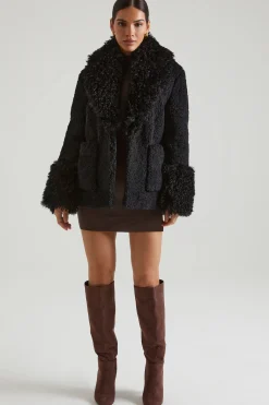 Oh Polly Outerwear | Fall Outfits^Shearling Coat with Large Front Pockets in Black