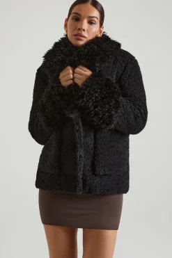 Oh Polly Outerwear | Fall Outfits^Shearling Coat with Large Front Pockets in Black