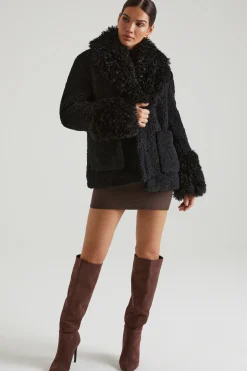 Oh Polly Outerwear | Fall Outfits^Shearling Coat with Large Front Pockets in Black