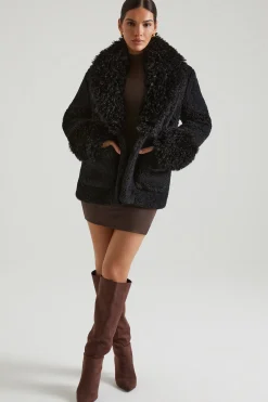 Oh Polly Outerwear | Fall Outfits^Shearling Coat with Large Front Pockets in Black