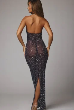 Oh Polly Party Dresses | Holiday Party Dresses & Outfits^Sheer Embellished High Neck Evening Gown in Navy