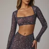 Oh Polly Skirts & Skorts | Co-Ords^Sheer Embellished V Waist Mini Skirt in Navy
