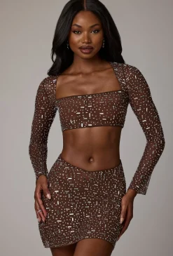 Oh Polly Skirts & Skorts | Co-Ords^Sheer Embellished V Waist Mini Skirt in Deep Cocoa DeepCocoa
