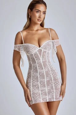 Oh Polly Bride To Be^Sheer Lace A-Line Mini Dress in Ivory