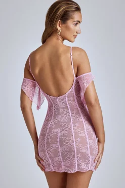Oh Polly Women'S Clothing Sale - $65 And Under^Sheer Lace A-Line Mini Dress in Baby Pink BabyPink