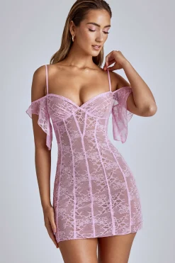 Oh Polly Women'S Clothing Sale - $65 And Under^Sheer Lace A-Line Mini Dress in Baby Pink BabyPink