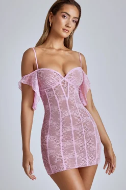 Oh Polly Women'S Clothing Sale - $65 And Under^Sheer Lace A-Line Mini Dress in Baby Pink BabyPink