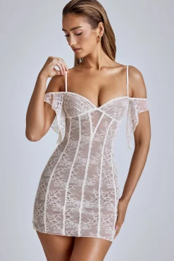 Oh Polly Bride To Be^Sheer Lace A-Line Mini Dress in Ivory