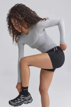 Oh Polly Tops^Sheer Long-Sleeve Top in Ice Grey IceGrey