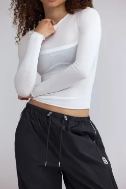 Oh Polly Tops^Sheer Long-Sleeve Top in White