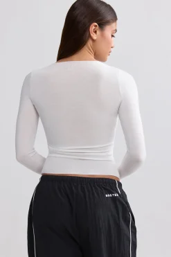 Oh Polly Tops^Sheer Long-Sleeve Top in White