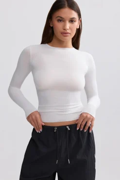 Oh Polly Tops^Sheer Long-Sleeve Top in White