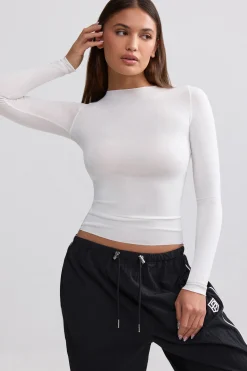 Oh Polly Tops^Sheer Long-Sleeve Top in White
