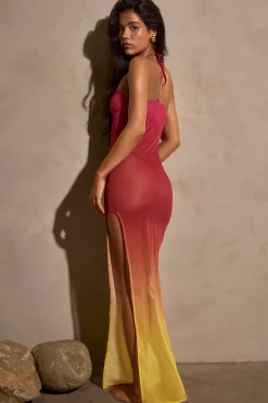Oh Polly Cover-Ups^Sheer Maxi Dress in Yellow Multi YellowMulti